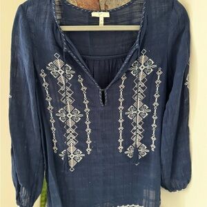 Joie XS Navy Blue Embroidered Women's Top